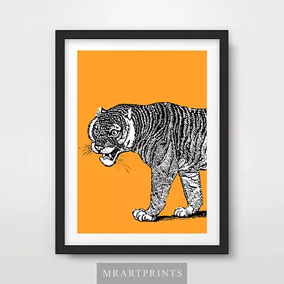 TIGER ART PRINT POSTER Animals Big Cats Drawings Bright Decor Illustration • £14.99