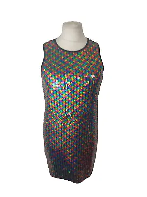 Asos Rainbow Sequin Sleeveless Party Dress Women's Shift Dress Size 12 L1757 • £12.15