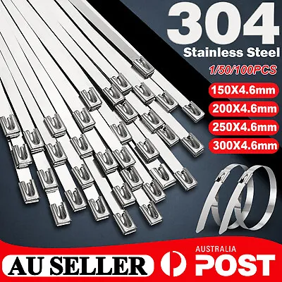 100pcs Stainless Steel Self Locking Cable Zip Ties Wrap Tie 150 200 300mm SS 304 • $2.99