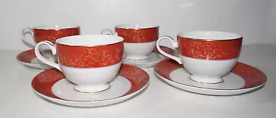 Lot Of 4 Mikasa Parchment Red Coffee Cups And Saucers • $28.79