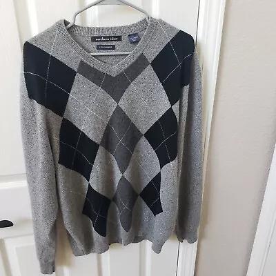 NORTHERN ISLES Argyle Black Gray Cashmere Pullover Sweater Mens Large • $20