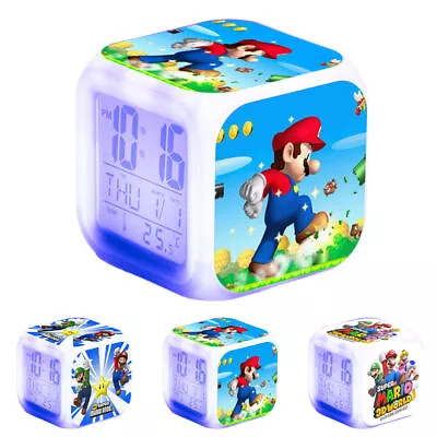 Super Mario Bros Cartoon 7 Color Changing Night Light Alarm Clock Kids Toy Gift • $15.31