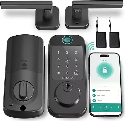 SMONET WiFi Smart Front Door Lock Handle Set Fingerprint Keyless Keypad Deadbolt • $199.99