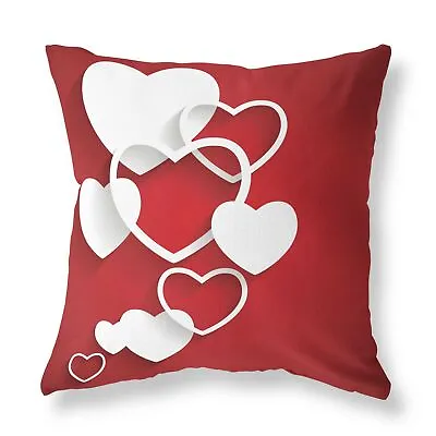 Modern White Love Hearts FILLED CUSHION Zip Designer Red • £20.99