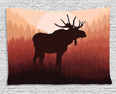 Moose Tapestry Red Forest Antlers Deer Print Wall Hanging Decor 60Wx40L Inches • $20.95