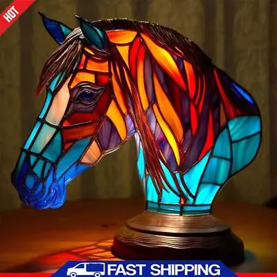 Stained Glass Lamp Owl Horse Rooster Elephant Stained Table Lamp Home Ornament ✅ • £14.71