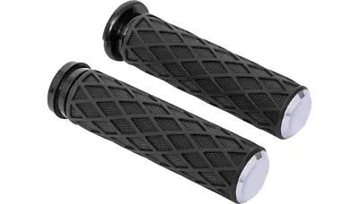 Arlen Ness Diamond Rubber Grips Chrome TBW Billet 1  Pair Harley Big Twin 06+ • $80.95