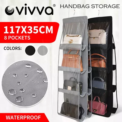 Vivva 8 Pocket Double-sided Bag Handbag Storage Holder Hanging Wardrobe Storage • $9.39