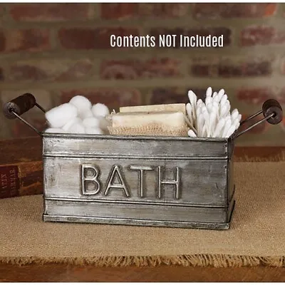 New Primitive Vintage PEWTER COLOR METAL BATH BASKET Soap Holder Box Bin Bucket • $17.90