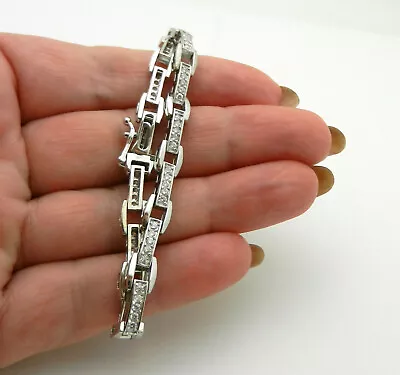 Solid 14k White Gold Tennis Natural 1.0 Tcw Diamond Bracelet 6.75  Long • $1295