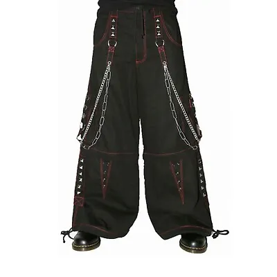 Northern Star Goth Men's Black Cool Cyber Bondage With Red Stitching Baggy Pants • $79.99