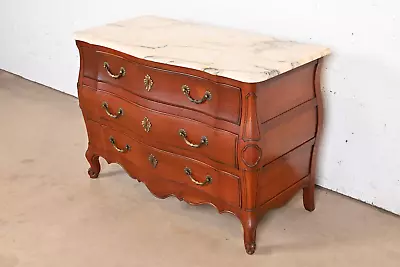 John Widdicomb French Provincial Louis XV Cherry Wood Marble Top Commode • $2495