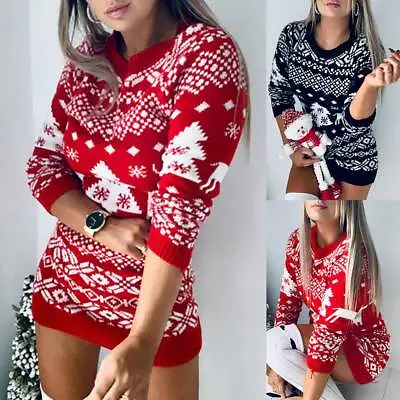 £5.89 • Buy Womens Christmas Knitted Mini Jumper Dress Ladies Xmas Party Bodycon Sweater Top