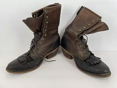 Justin Boots Men's 7D Brown Leather Style 0515 Kiltie Packer Lacer Vintage USA • $92