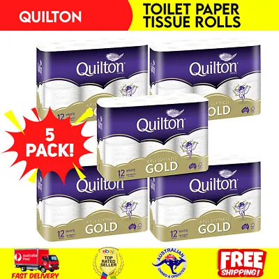 $50.04 • Buy 60X Quilton Gold Toilet Paper Tissue Rolls 4 Ply 140 Sheets Soft White Roll Bulk