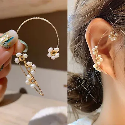 Dainty Delicate No Piercing Flower Vine Pearl Ear Wrap Ear Cuffs Earrings Cuffs • $4.88