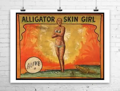 £72.72 • Buy Alligator Skin Girl Vintage Freak Show Poster Rolled Canvas Giclee 30x24 In.