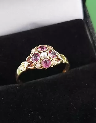 15ct C.1868 Ruby & Pearl Antique Ladies Ring AH486 • £310