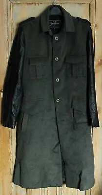 Rare Unconditional Men's Green Military Coat In Wool Silk And Leather Size S • £274.47