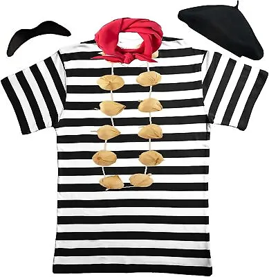 Deluxe Mens Complete French Man Stag Night Waiter Fancy Dress Costume Outfit Lot • £16.50