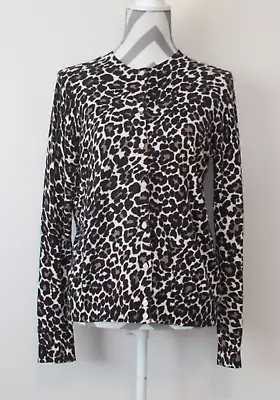 J. Crew Womens 3371 Leopard Print Long Sleeve Button Down Cardigan Sweater Sz L • $24.87