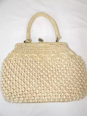 Vintage Raffia Crochet Handbag Kiss Lock Medium Size Clean • $24.99