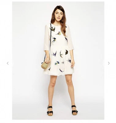 $19.99 • Buy ASOS Dress Size 10 Embroidered Bird Skater Dress