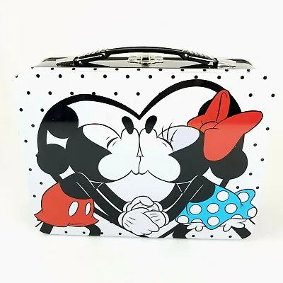 Mickey & Minnie Mouse Large Tin Tote Metal Lunch Box Disney Love Kiss 89070 • $21.95