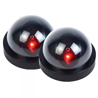 2  Fake Dummy CCTV Dome Security Camera Flashing Red LED Indoor Outdoor Black • £9.99