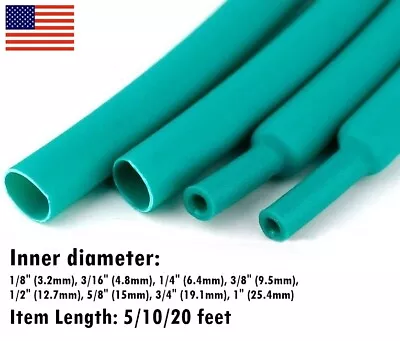 Green Heat Shrink Tubing 3:1 Marine Grade Waterproof Adhesive Lined Wire Wrap • $7.39