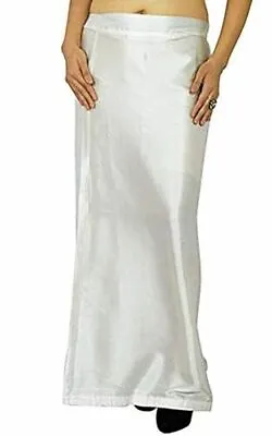 £11.87 • Buy Women Stain Silk Petticoat Saree Underskirt Free Size Petticoat Off White