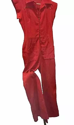 Vintage 70s Red Corduroy Jumpsuit One Piece Coveralls Small 25” Waist • $25