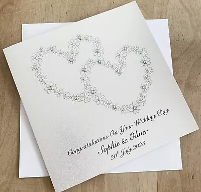 Personalised Handmade Wedding Day Card  - Congratulations - Hearts • £3.95