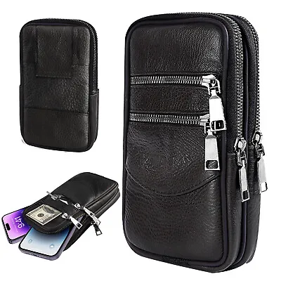 Universal Cell Phone Holster Pouch Leather Wallet Case W/Belt Loop Three Layers • $10.95