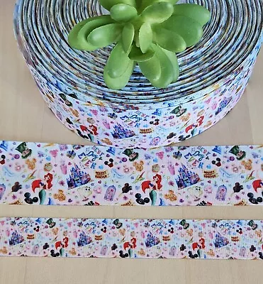 7/8 & 1.5  (1 YD) Best Day Ever Grosgrain Ribbon Disney Mickey Ariel Castle • $1.20