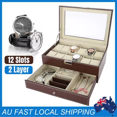 12 Grids 2 Layer Leather Watch Box Organizer Jewelry Display Storage Showcase • $27.45