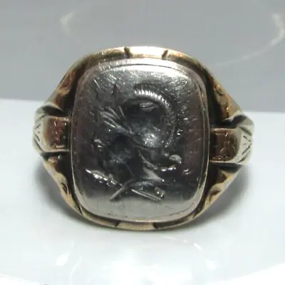 Vintage Men's Art Deco Sterling Silver 10K Top Spartan Ring Sz 11.5 • $155