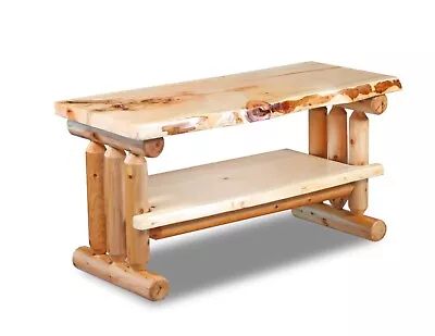 $345 • Buy Rustic Pine And Cedar Log TV Stand Cabin Furniture Live Edge Flatscreen Cart