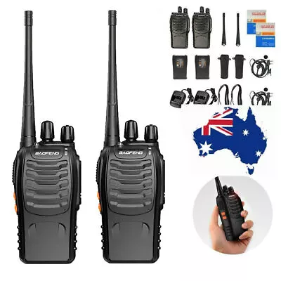 2X 1200MAH UHF WALKIE TALKIE BAND HANDHELD TWO WAY RADIO 400-470MHz EARPHONES 5W • $41.99