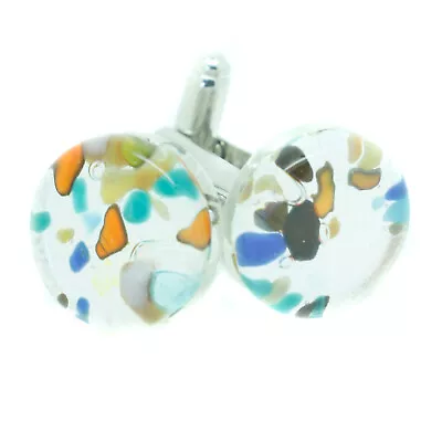 Murano Glass Cufflinks Circular Silver Orange Multi Venice Wedding Made In Italy • £15.95