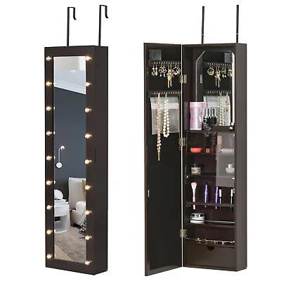 Jewelry Armoire With Mirror And 18 LED Lights Wall-Mounted Over-The-Door Cabinet • $82.15