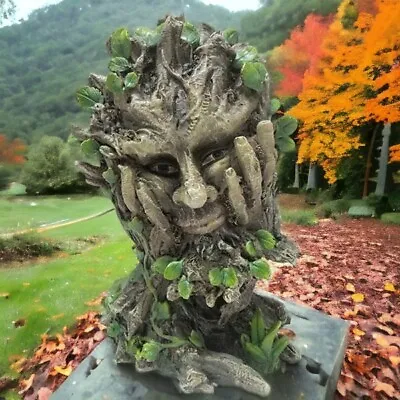 Enchanted Forest Green Man Resin Statue Mystical Garden Face Ornament Pagan Gift • £25.50