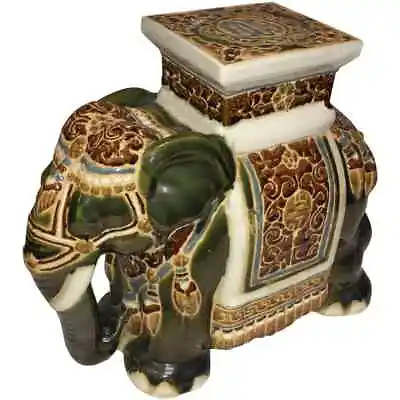 1950s Glazed Ceramic Elephant Garden Stool Flower Pot Stand Side Table Accent • $322.05