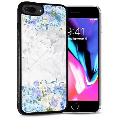 ( For IPhone 7 Plus ) Back Case Cover AJ12573 Blue Flower Marble • $9.99