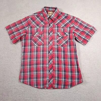 Wrangler Western Shirt Plaid Pearl Snap Short Sleeve Mens Large Red Workwear • $14.97