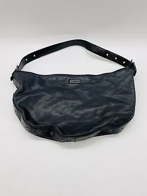 Via Spiga Black 100% Leather Handbag Purse Buckle Strap Zipper 16  X 10” • $27.99