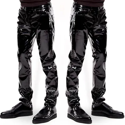 Mens PVC Pants Leather Loose High Gloss Wetlook Trousers Bar Nightclubwear Gifts • $31.34
