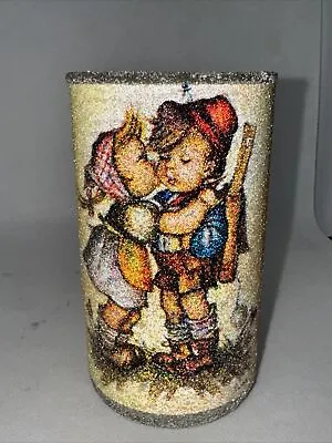 Vintage Sugar Frosted Glass Candle Holder Hummel Girl Kissing Boy 5  New • $20.51