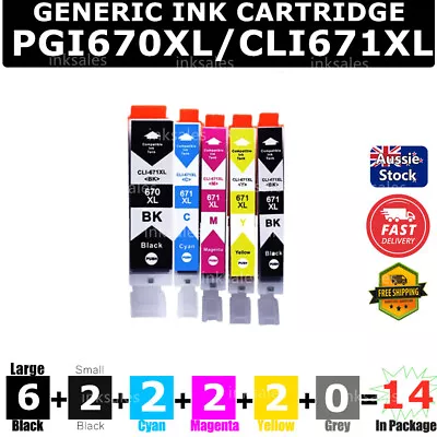 14x Generic Ink PGI-670XL CLI-671XL For Canon PIXMA MG5765 MG5766 MG6860 TS5060 • $24.80