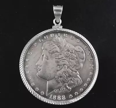 Coin Pendant 1888 90% Silver Morgan Dollar Diamond Cut Sterling Silver Bezel New • $89.25